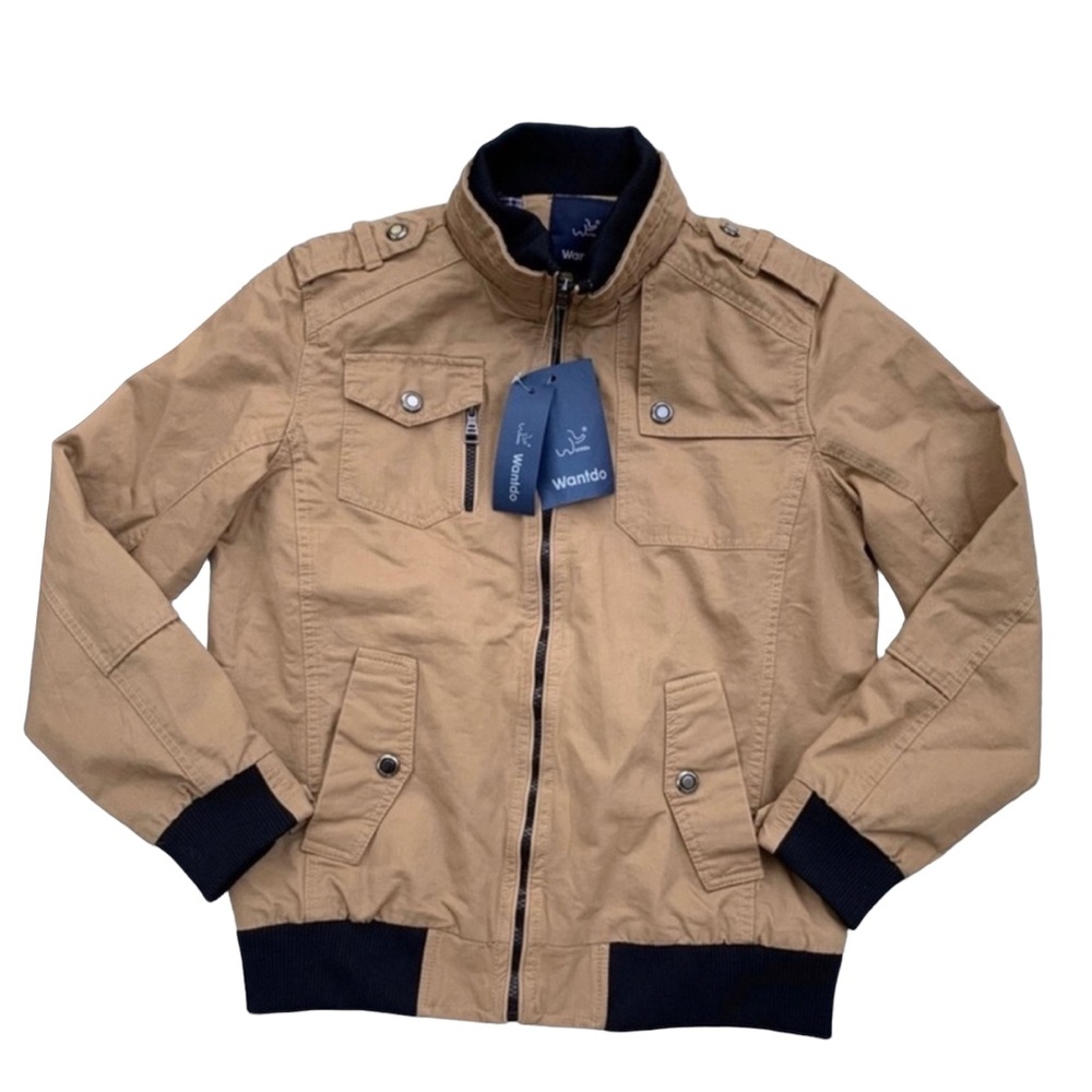 NWT Wantdo Tan Utility Cargo Bomber Jacket Coat Men Small